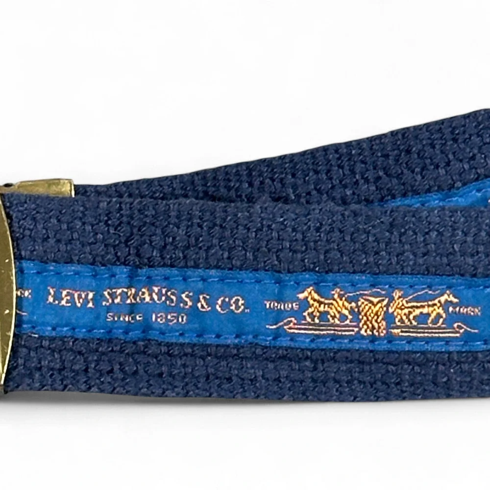 Vintage Levis Belt Mens 30 Blue Canvas Slide 1980 Olympic Games USA 80s